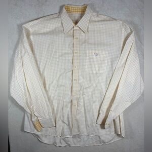 Barbour XXL Front Logo Cream and Yellow Checkered Windowpane Casual Shirt